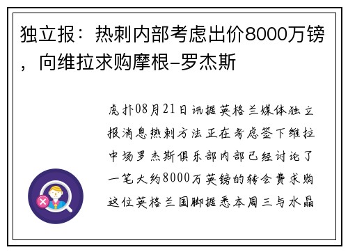 独立报:热刺内部考虑出价8000万镑,向维拉求购摩根-罗杰斯